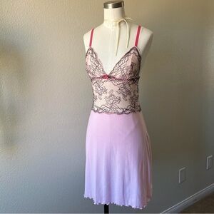 Delicate Pink Lace Chemise with Contrast Trim